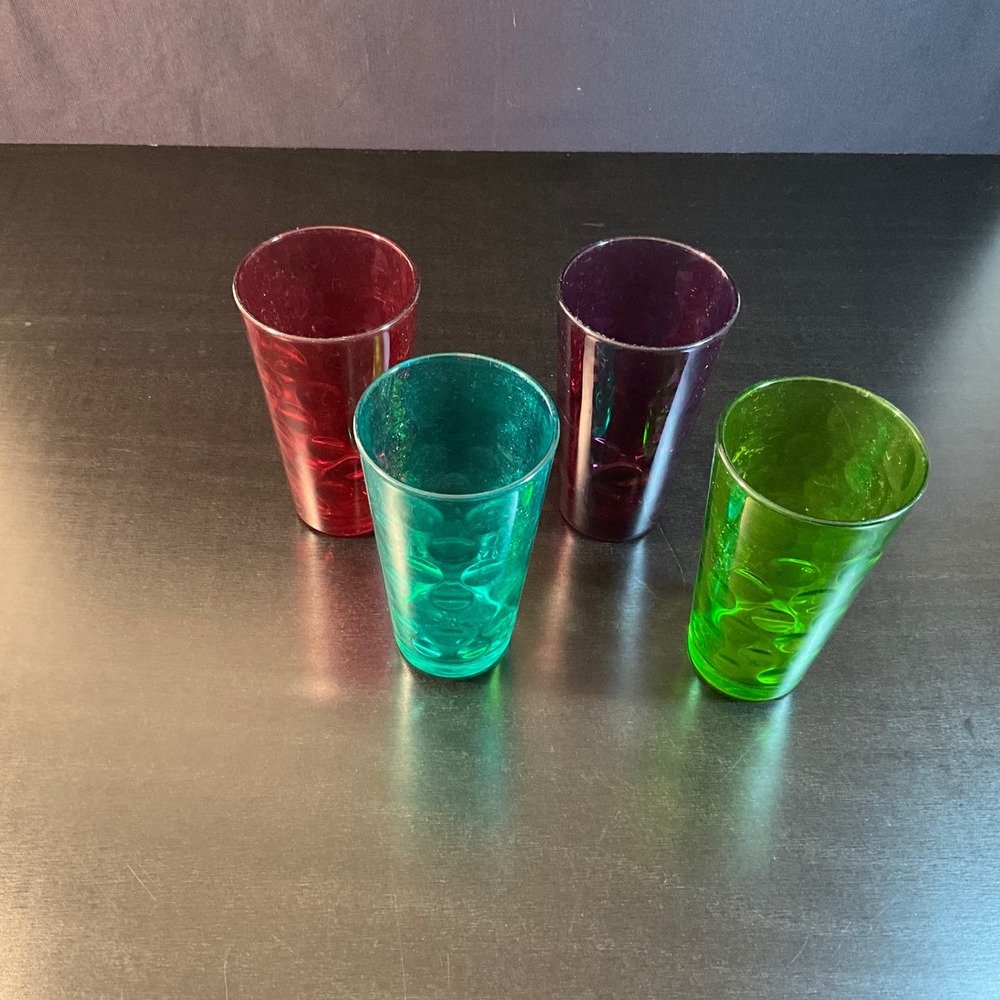 Colorful Textured bubble Drinking Glasses Set‎ of 4 Red Purple Green Drinkware